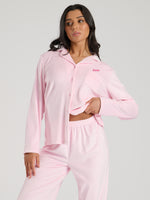 Load image into Gallery viewer, Ladies personalised velour long personalised pyjama set