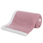 Load image into Gallery viewer, Babies Dusky Pink knitted blanket is super soft and thick, perfect for keeping your little one warm and cosy. With a sherpa lining to the back and embroidered personalisation to the front. Size 75x90cm.