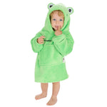 Load image into Gallery viewer, Baby wearing frog design hoody personalised to the chest.Hood and kangaroo pocket to the front.