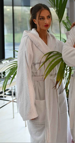 Load image into Gallery viewer, Ladies personalised luxury hooded terry towelling dressing gown