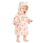 Load image into Gallery viewer, Baby wearing teddy bear print hoody personalised to the chest. Hood and kangaroo pocket to the front.