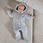 Load image into Gallery viewer, Lulabay baby boys personalised teddy bear ear super soft pramsuit