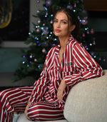Load image into Gallery viewer, Ladies personalised family stripe satin pyjamas