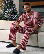 Load image into Gallery viewer, Mens personalised family stripe satin pyjamas