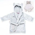 Load image into Gallery viewer, Babies unisex personalised dressing gown and elephant comforter gift set