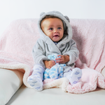 Load image into Gallery viewer, Lulabay baby boys personalised teddy bear ear super soft hooded dressing gown