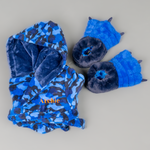 Load image into Gallery viewer, Lulabay boys personalised Camo dressing gown and monster slipper gift set