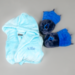 Load image into Gallery viewer, Lulabay boys personalised hooded dressing gown and monster slippers gift set