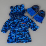 Load image into Gallery viewer, Lulabay baby boys personalised Camo print dressing gown and monster slipper gift sets