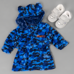 Load image into Gallery viewer, Lulabay baby boys personalised Camo print dressing gown and bear slipper gift set
