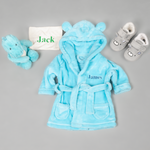 Load image into Gallery viewer, Lulabay baby boys 3 piece personalised gown, slippers and dinosaur gift sets