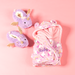 Load image into Gallery viewer, Lulabay girls personalised unicorn dressing gown and unicorn slippers gift set
