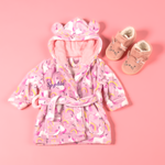 Load image into Gallery viewer, Lulabay baby girls personalised unicorn print dressing gown and bunny slipper gift set