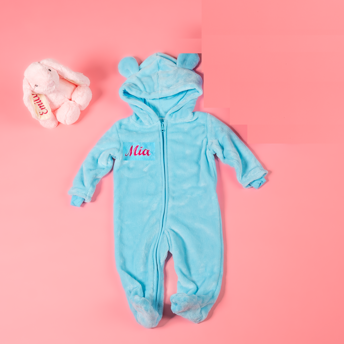 Bunny Pramsuit Baby Blue Pram Suit Babies Unisex Personalised