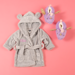 Load image into Gallery viewer, Lulabay baby girls personalised dressing gown and unicorn slippers gift sets