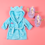 Load image into Gallery viewer, Lulabay baby girl personalised dressing gown and unicorn slippers gift sets