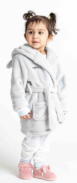 Load image into Gallery viewer, Lulabay girls personalised hooded dressing gown and unicorn slippers gift set