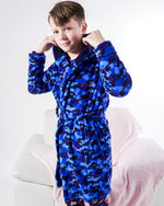 Load image into Gallery viewer, Lulabay boys 3 piece personalised Camo dressing gown, slippers and dino toy gift set