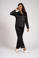 Load image into Gallery viewer, Lulabay ladies personalised satin long sleeve shirt and trouser pyjama set