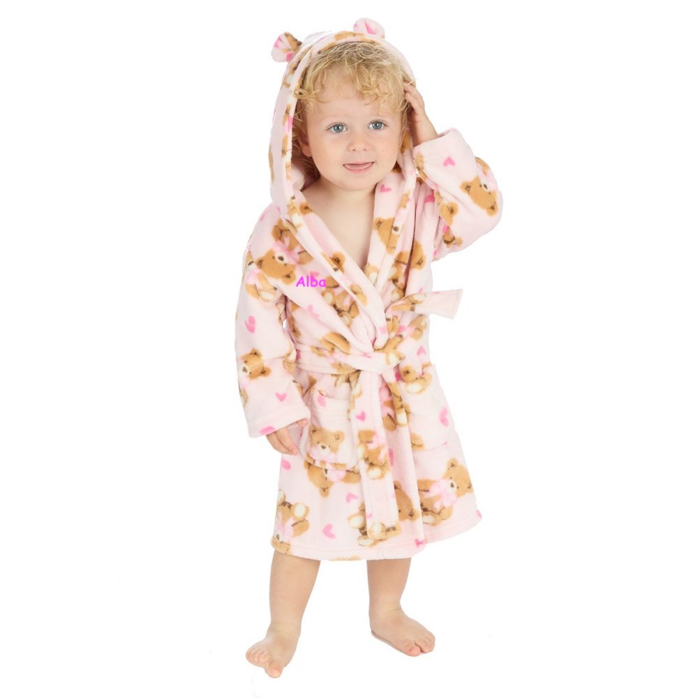 Babies teddy print personalised dressing gown