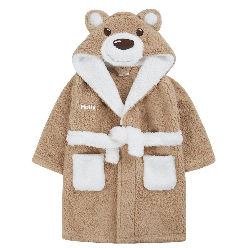 Babies unisex personalised Teddy Bear hooded Borg dressing gown