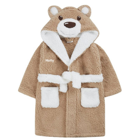 baby personalised teddy bear borg dressing gown | personalised teddy bear hooded robe for baby | borg fleece baby dressing gown | embroidered teddy bear baby robe