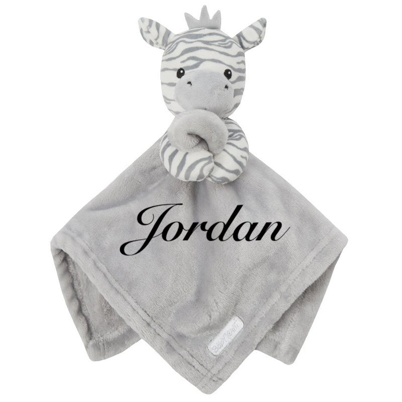 baby personalised zebra comforter | personalised zebra comfort blanket | embroidered zebra comforter for baby | soft zebra comfort toy