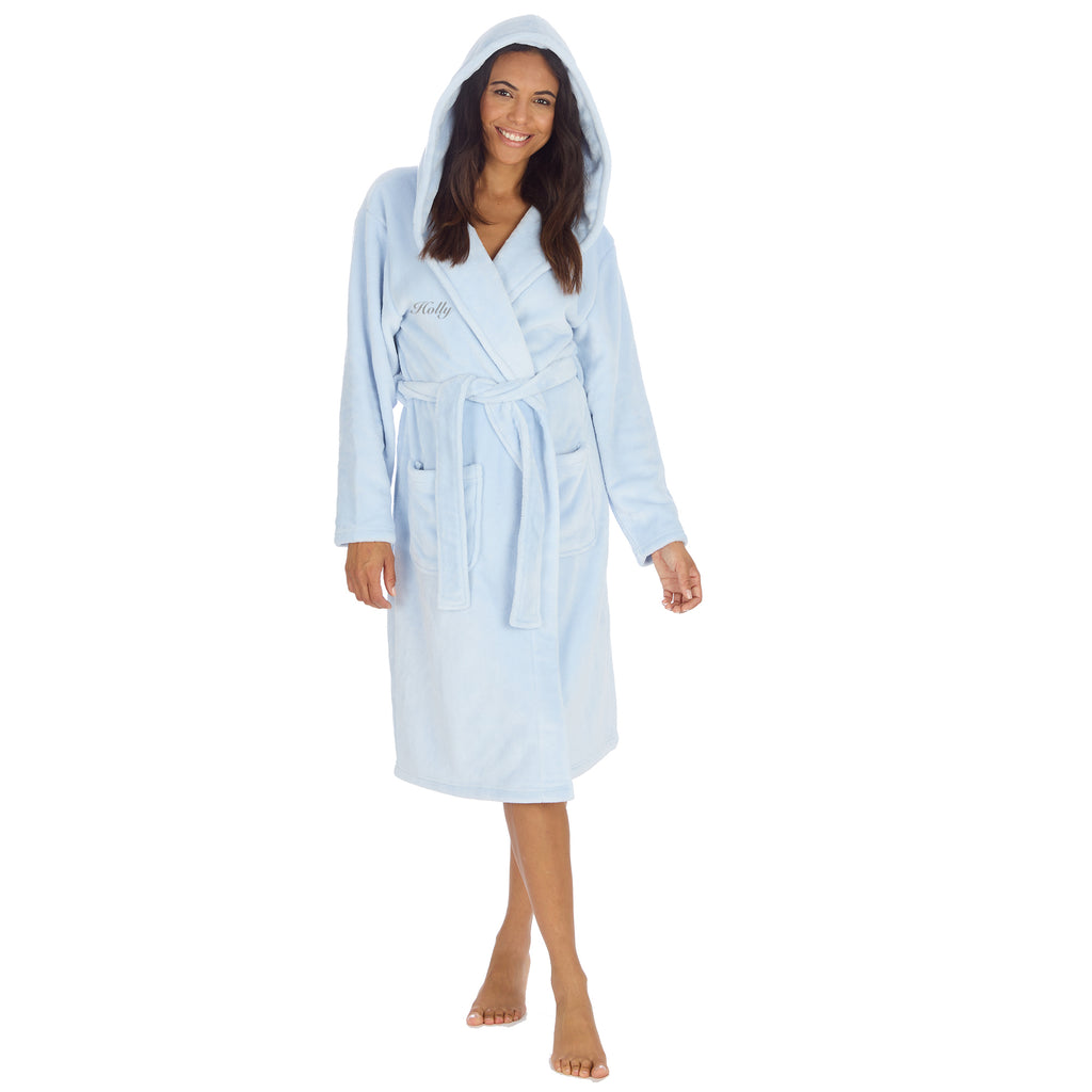 personalised fleece maxi dressing gown women | personalised fleece maxi dressing gown pink women (change according to colour image)