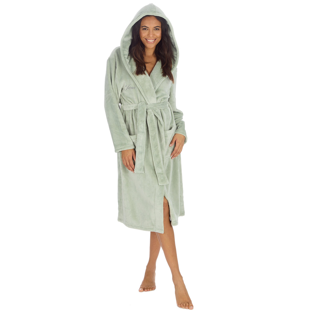 personalised fleece maxi dressing gown women | personalised fleece maxi dressing gown pink women (change according to colour image)