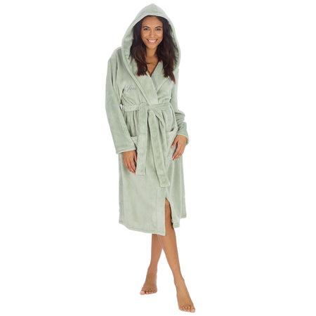 personalised fleece maxi dressing gown women | personalised fleece maxi dressing gown pink women (change according to colour image)
