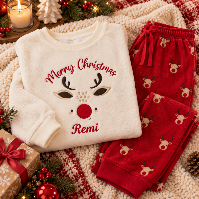 Personalised Family Christmas Rudolph Fleece Pyjama Set