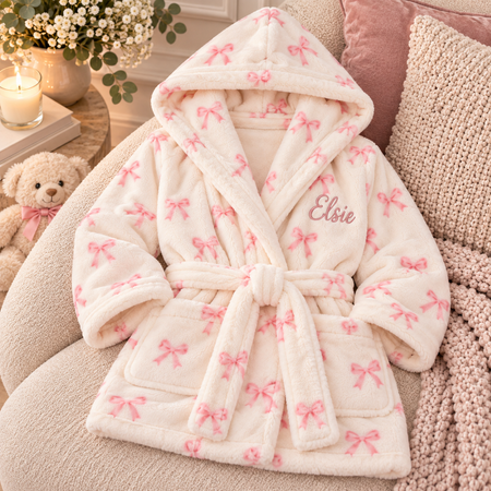 Pre-Order - Personalised Bow Design Dressing gown - Girls