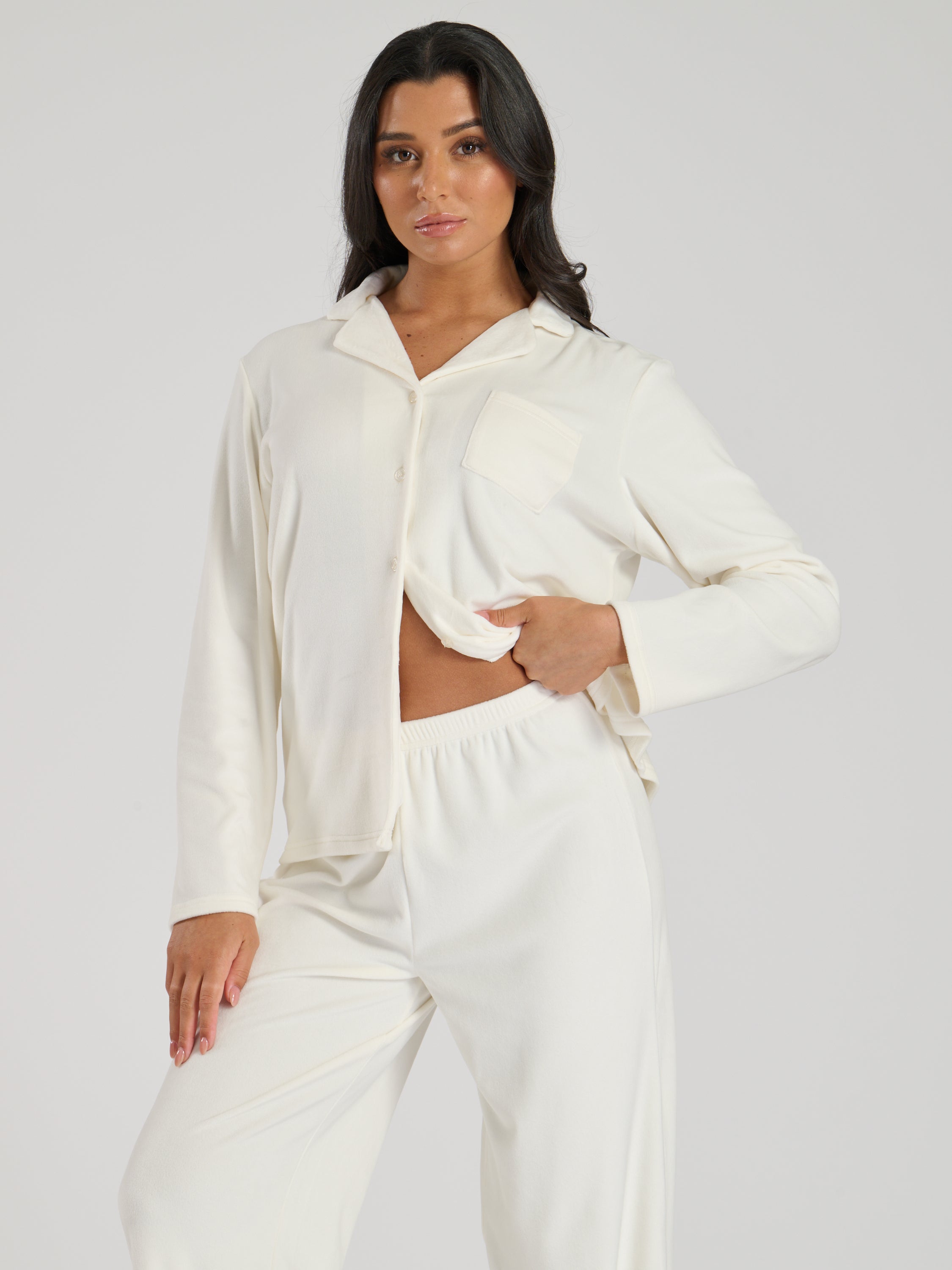 Ladies velour long personalised pyjama set