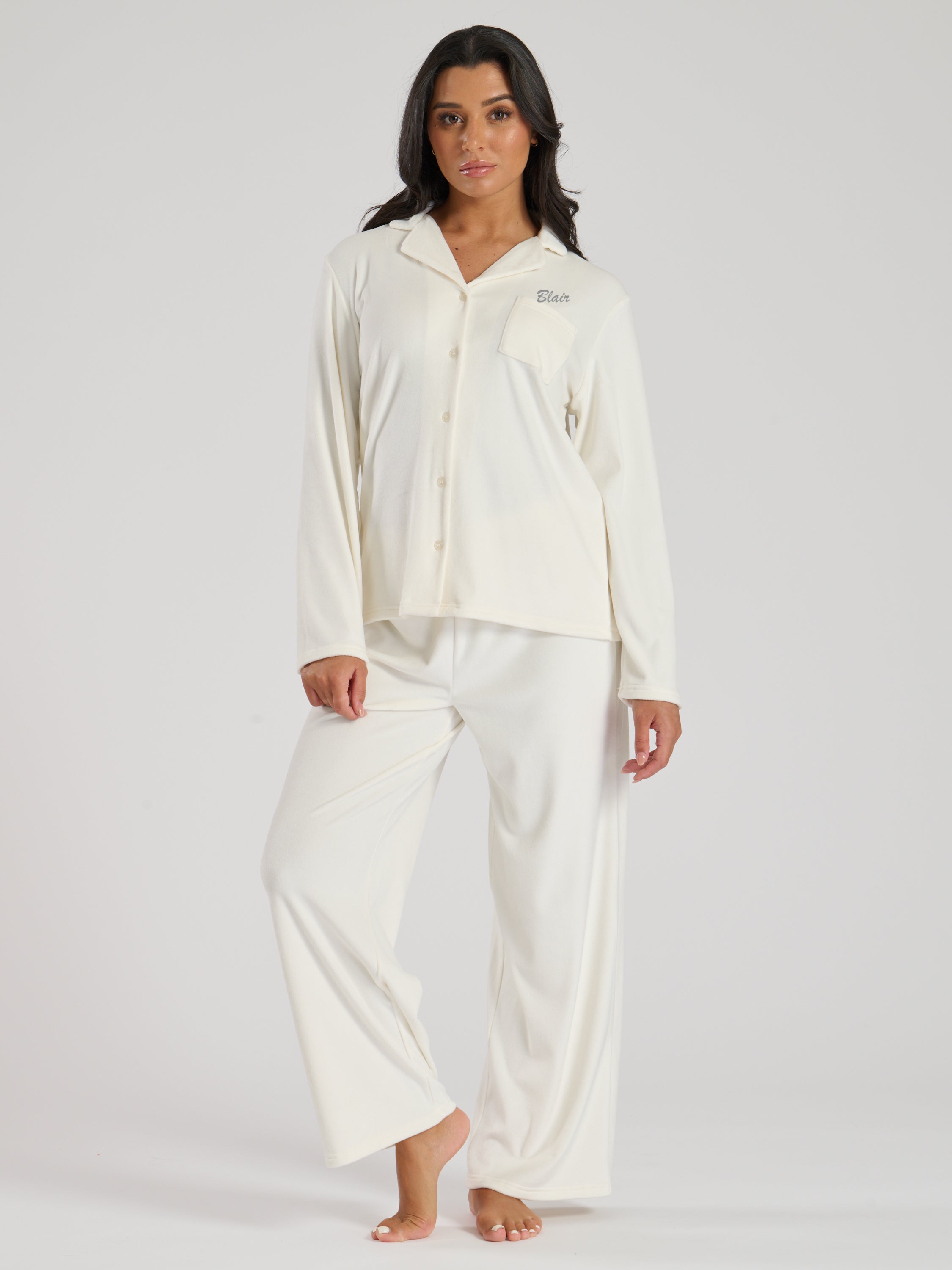 Ladies velour long personalised pyjama set