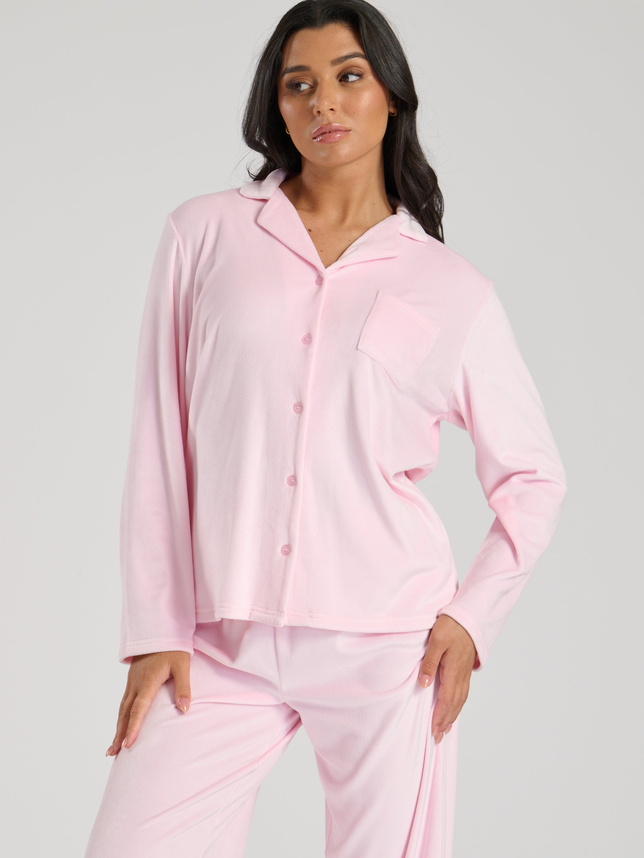 Ladies velour long personalised pyjama set