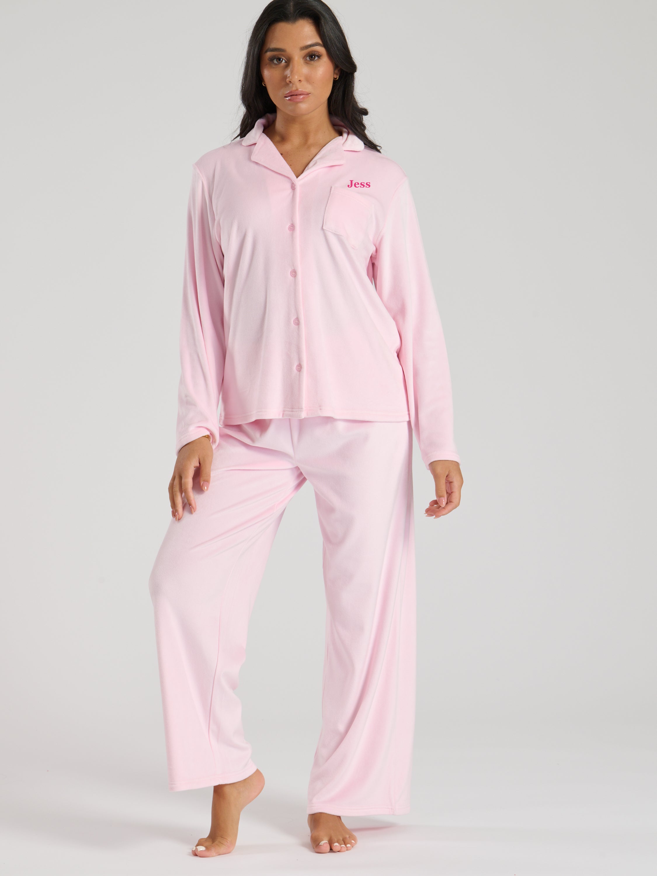 Ladies velour long personalised pyjama set