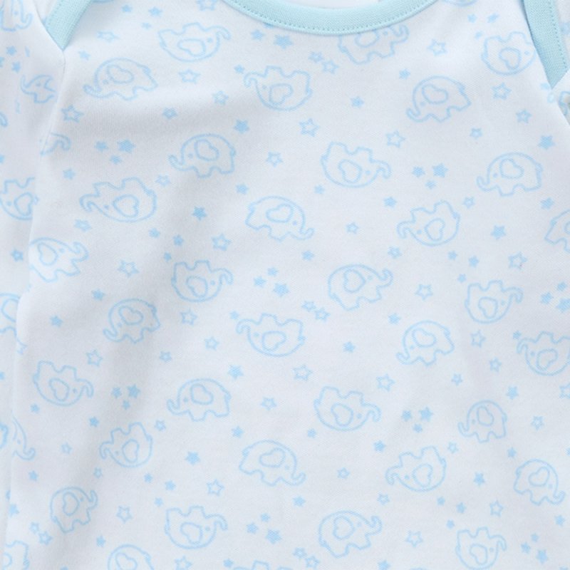 Baby/toddler boys personalised pyjama set white with light blue elephant print, with matching light blue cuffs. Personalised on the left chest with the name in blue. A lovely soft pyjama set which would be a great addition to any littles ones bed time wardrobe. 