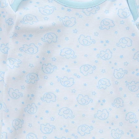 Baby/toddler boys personalised pyjama set white with light blue elephant print, with matching light blue cuffs. Personalised on the left chest with the name in blue. A lovely soft pyjama set which would be a great addition to any littles ones bed time wardrobe. 
