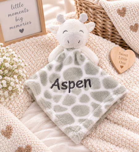 baby personalised giraffe comforter | personalised giraffe comfort blanket | embroidered giraffe comforter for baby | soft giraffe comfort toy