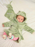 Babies Green dressing gown and comforter gift set. This super soft dressing gown and dressing gown is matched in the same fabric with a special personalised touch added to the front of both.