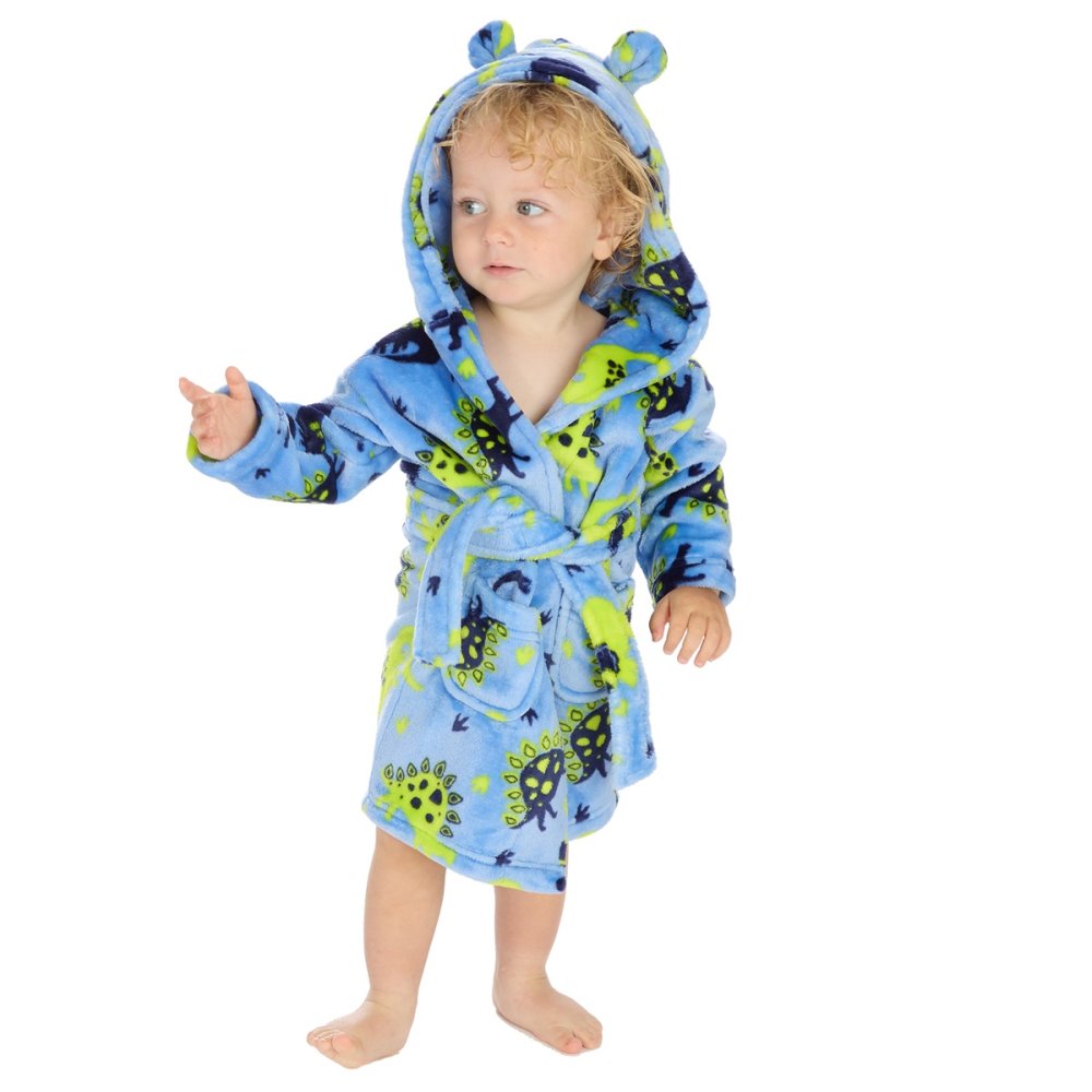 Babies dinosaur print personalised dressing gown