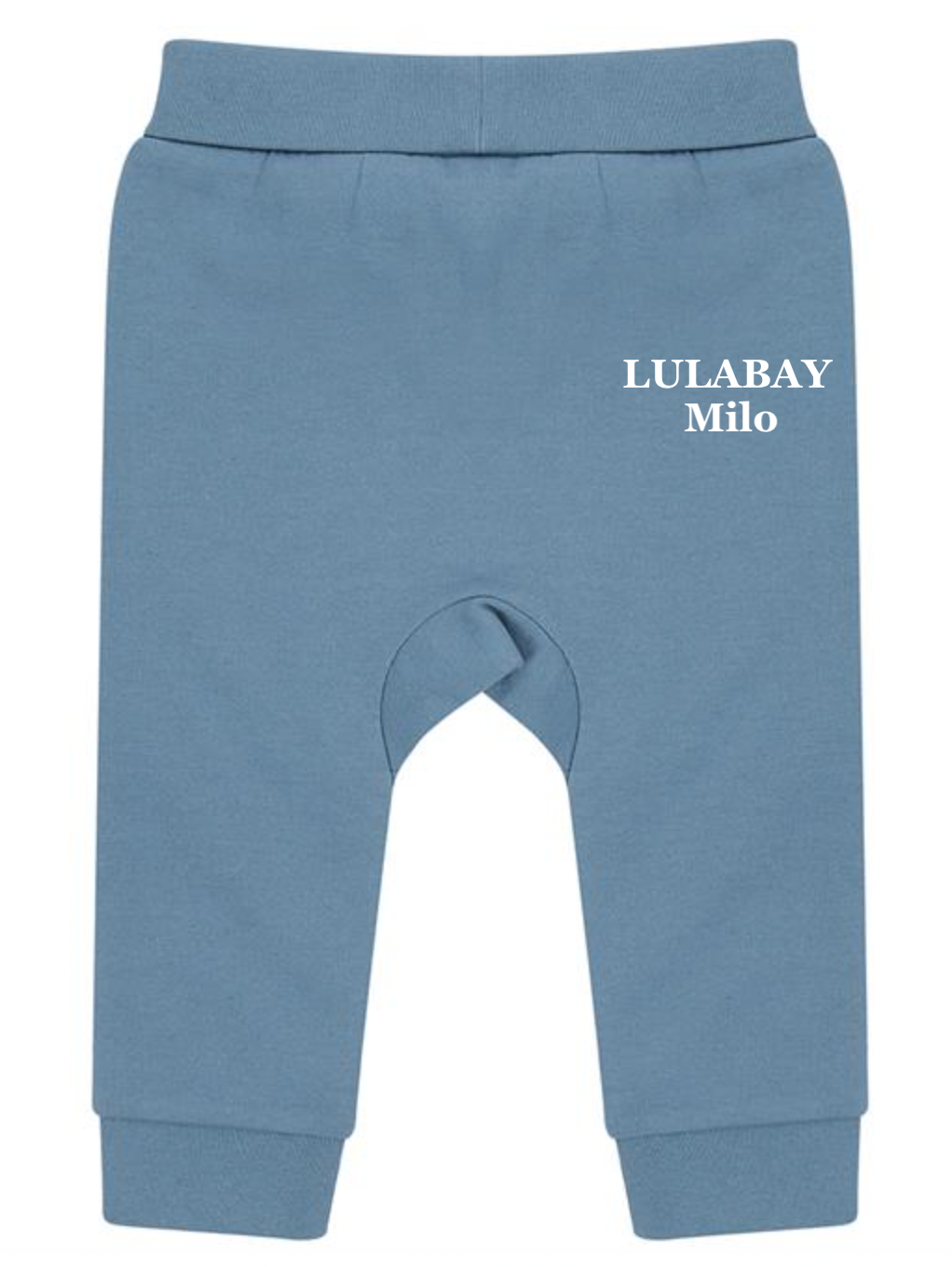 baby personalised sustainable joggers | personalised baby joggers | recycled baby jogging bottoms | embroidered baby lounge joggers