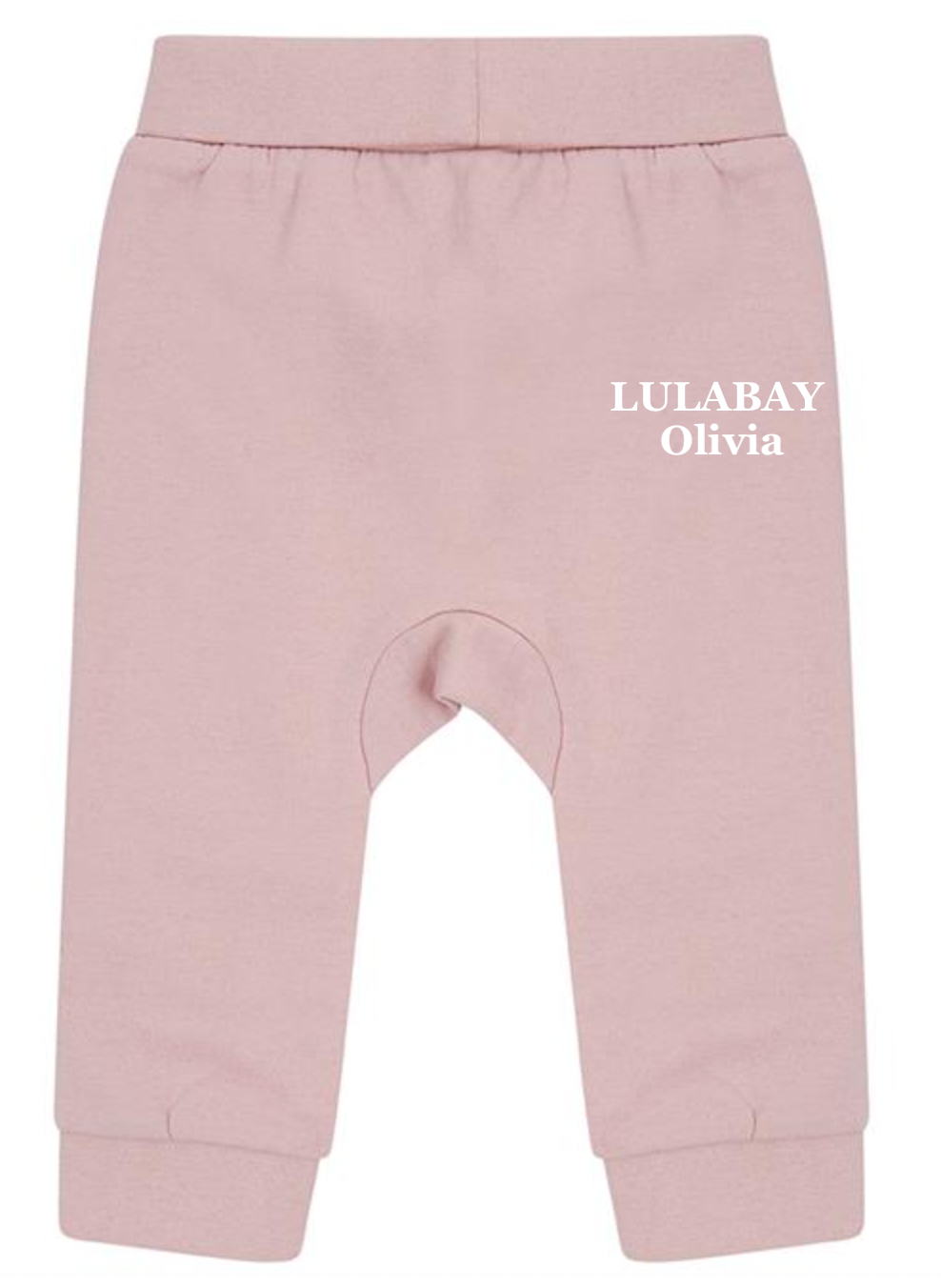 baby personalised sustainable joggers | personalised baby joggers | recycled baby jogging bottoms | embroidered baby lounge joggers