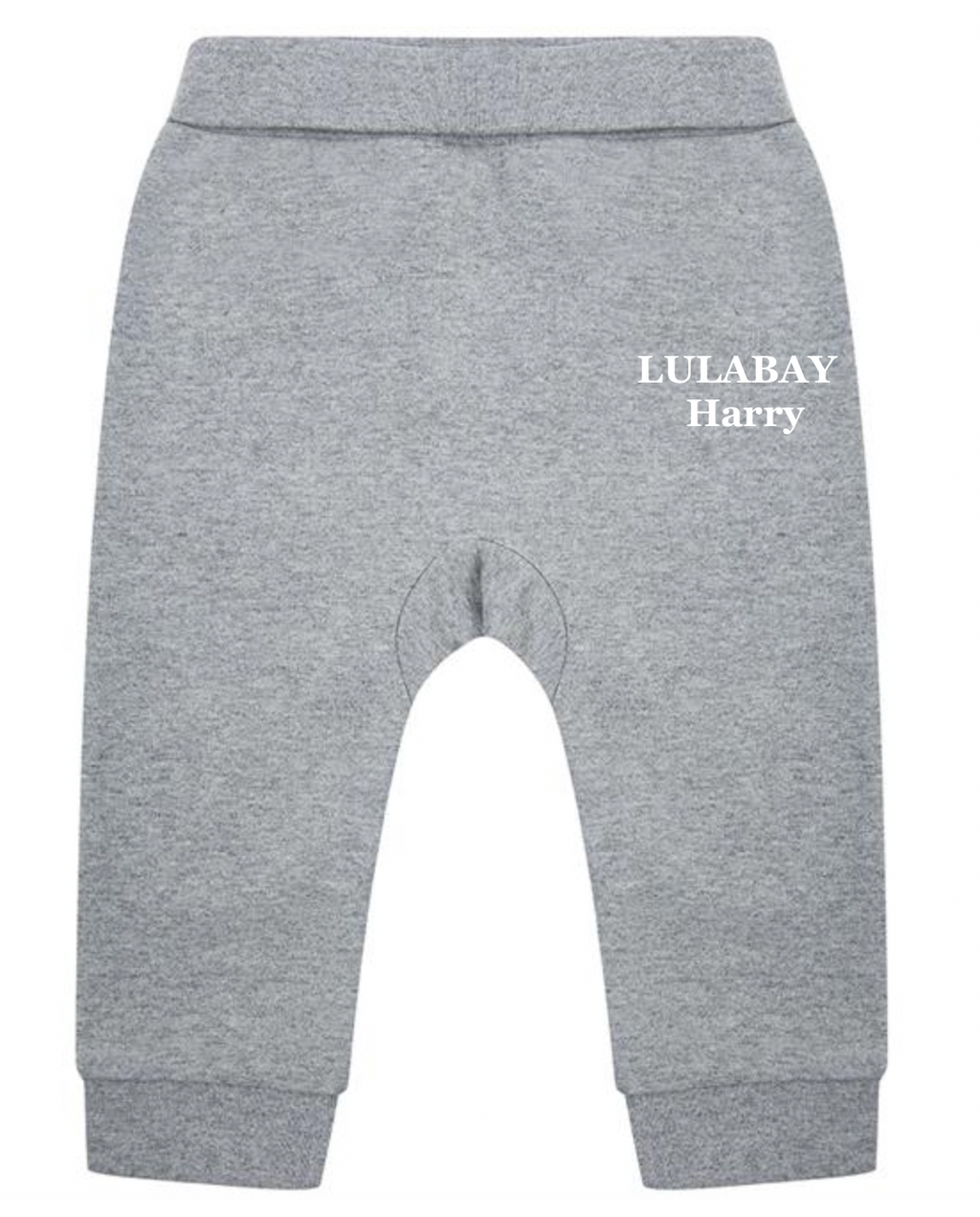 baby personalised sustainable joggers | personalised baby joggers | recycled baby jogging bottoms | embroidered baby lounge joggers