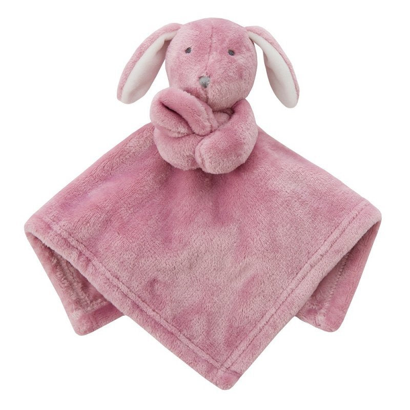 Our Babies personalised bunny comforter in Dusky Pink is crafted from super soft plush material, this comforter will keep your baby snug and content. Complete with your babies name personalised/embroidered to the front.