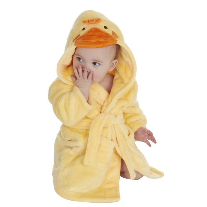 kids personalised duck dressing gown | unisex duck hooded dressing gown | personalised duck robe for kids | embroidered duck dressing gown