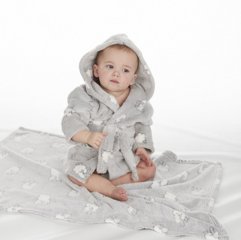 baby personalised lamb hooded dressing gown | personalised lamb dressing gown for baby | embroidered lamb baby robe | soft lamb hooded bathrobe for baby
