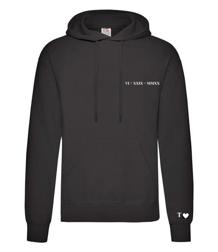 personalised men's Roman numerals hoodie | personalised over head hoodie with Roman numerals | embroidered Roman numerals hoodie for men