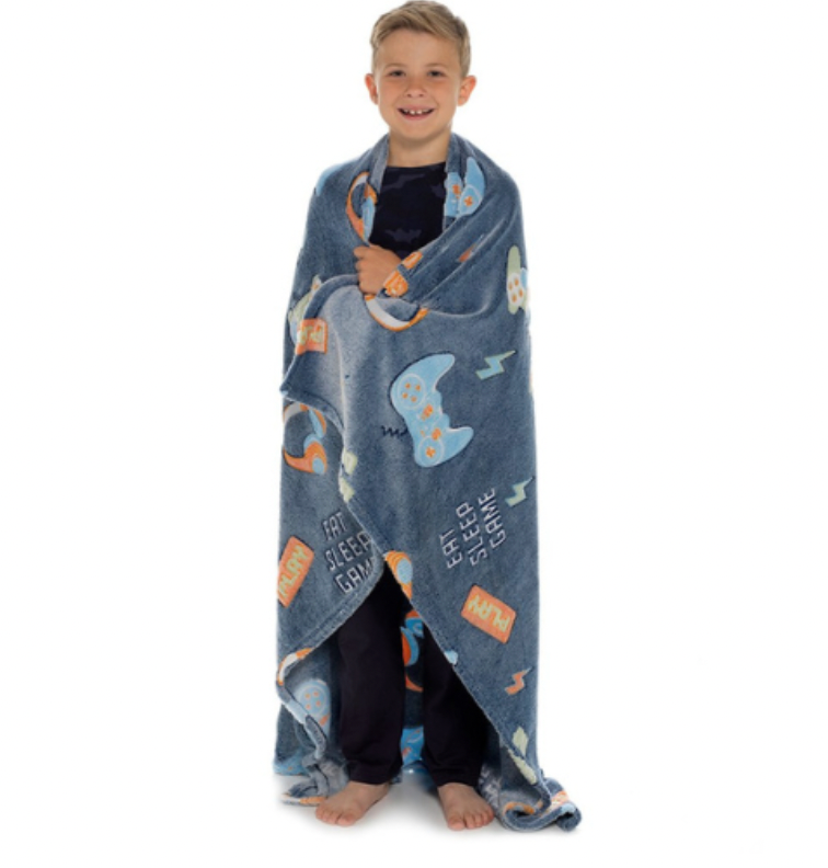 boys personalised gaming glow in the dark blanket | personalised gaming throw for boys | glow in the dark gaming blanket