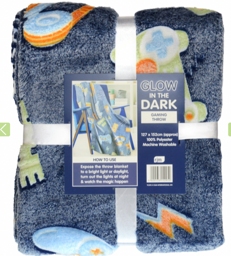 boys personalised gaming glow in the dark blanket | personalised gaming throw for boys | glow in the dark gaming blanket